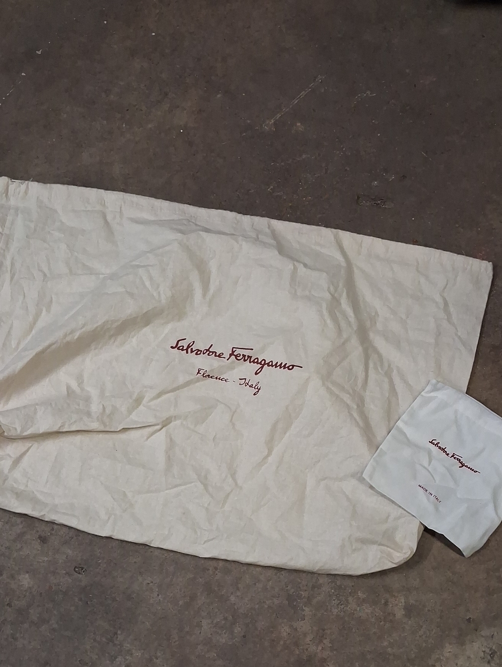 2 Salvatore Ferragamo Cream Dust Bag Duo with Burgundy Logo